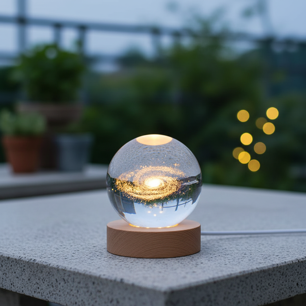 AstroGlobe 3D Lampe – Kugleformet Træbordlampe med Varm LED Lys og Planetdesign