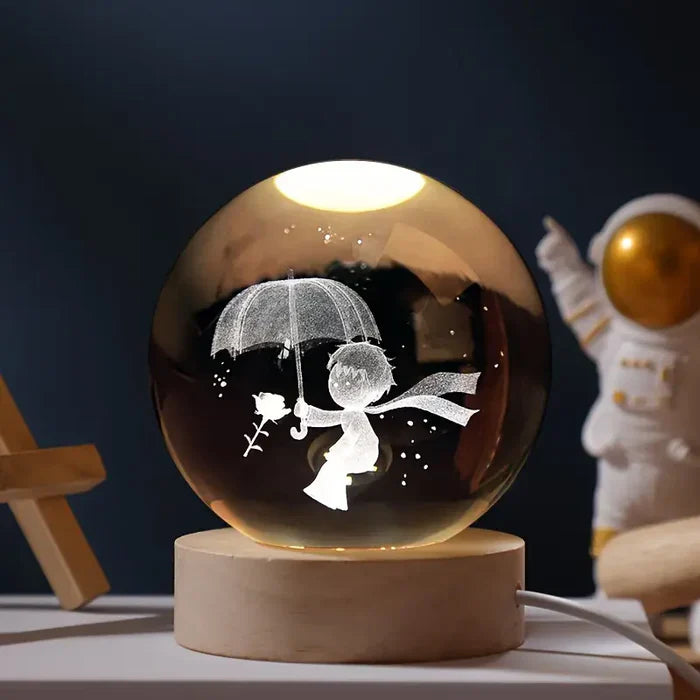 AstroGlobe 3D Lampe – Kugleformet Træbordlampe med Varm LED Lys og Planetdesign