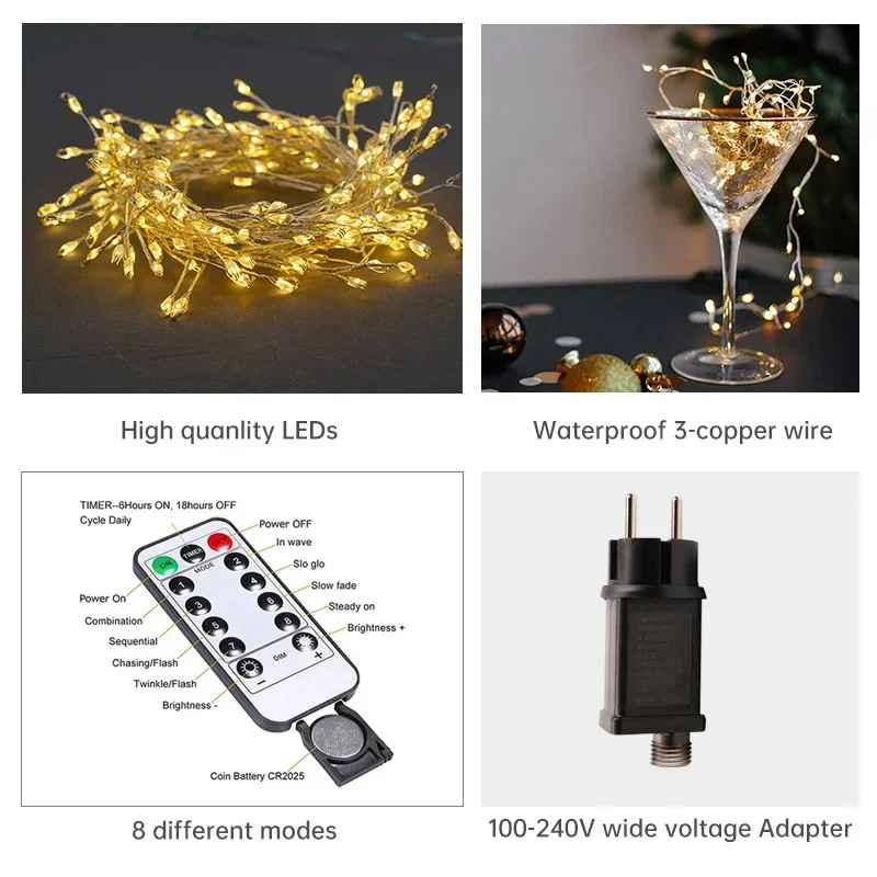 LED-julbelysning med silvertråd – upp till 1000 färgglada LED-lampor, IP44 för inom- och utomhusbruk