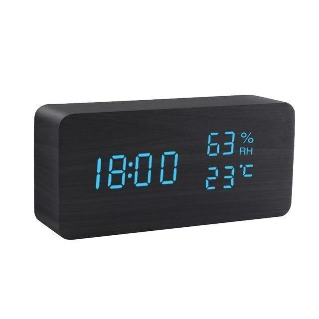 LED Vækkeur i Træ med Digital Display og Snooze-Funktion