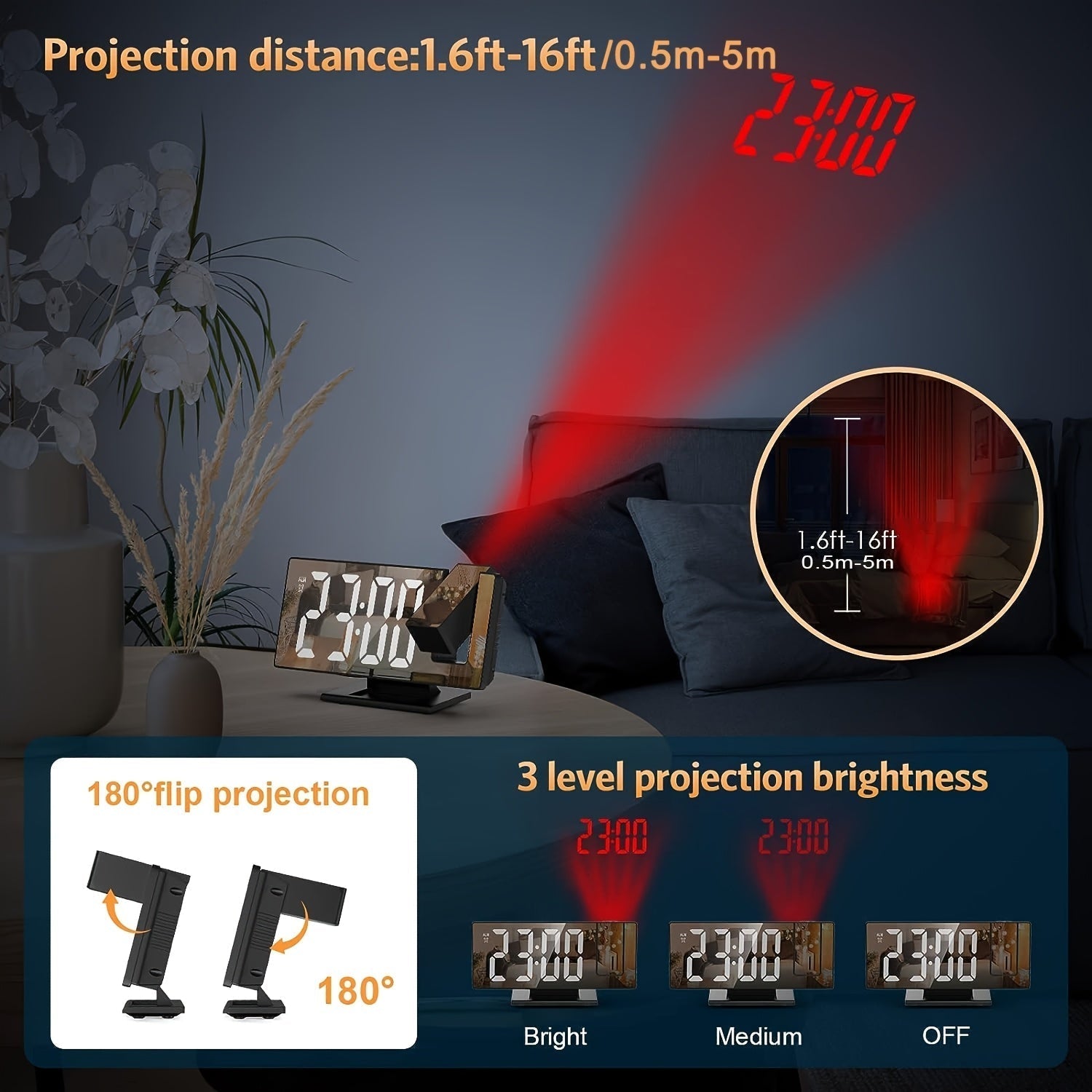 LED Vækkeur med Justerbar Projektion