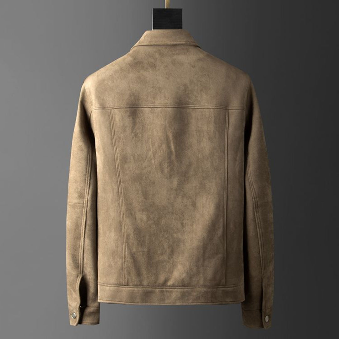 Alaric Herres Suede Jakke – Elegante Knapper, Raffineret Krave & Klassisk Casual Stil
