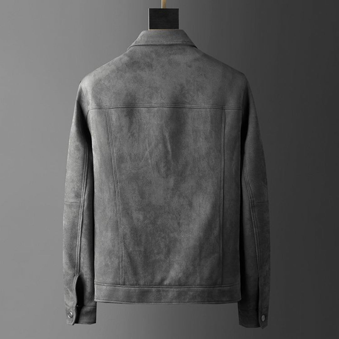 Alaric Herres Suede Jakke – Elegante Knapper, Raffineret Krave & Klassisk Casual Stil