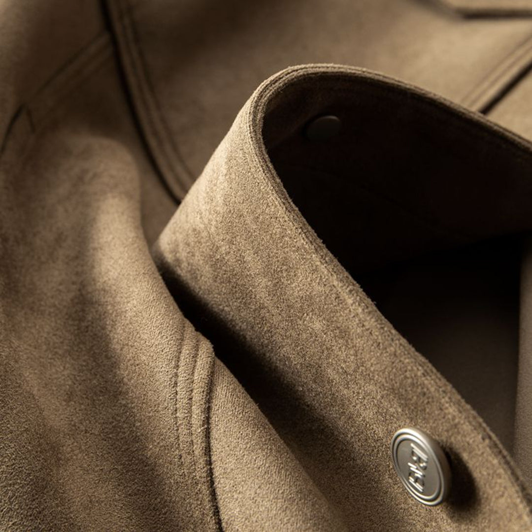 Alaric Herres Suede Jakke – Elegante Knapper, Raffineret Krave & Klassisk Casual Stil
