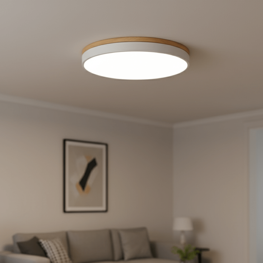 Loftslampe med Naturligt Træ og Grøn Accent