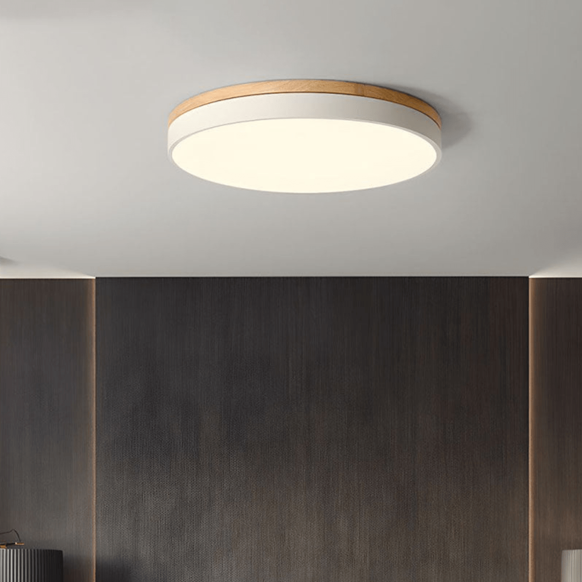 Loftslampe med Naturligt Træ og Grøn Accent