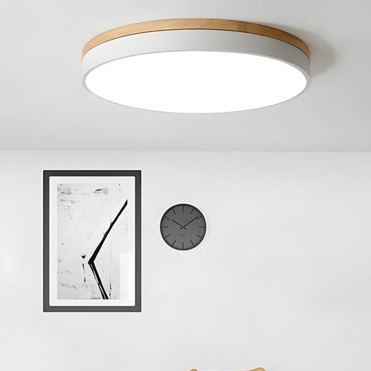 Loftslampe med Naturligt Træ og Grøn Accent