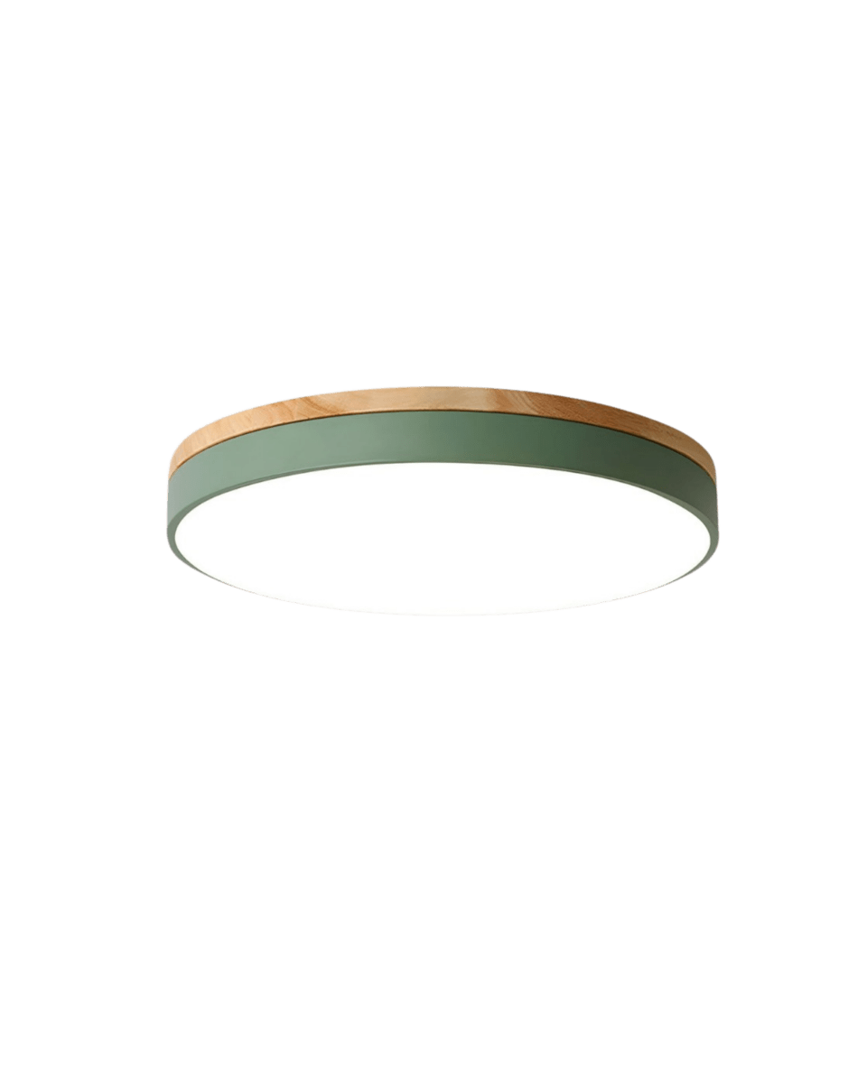 Loftslampe med Naturligt Træ og Grøn Accent