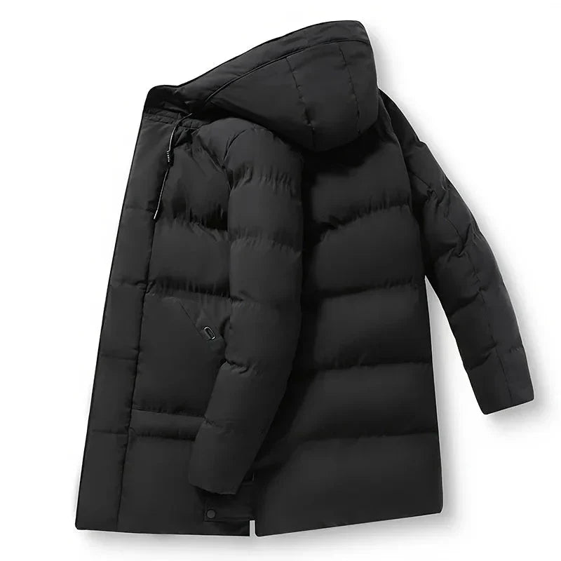 Lukas Manteau Lang Herre – Vatteret Vinter Dunjakke med Hætte & Moderne Stil