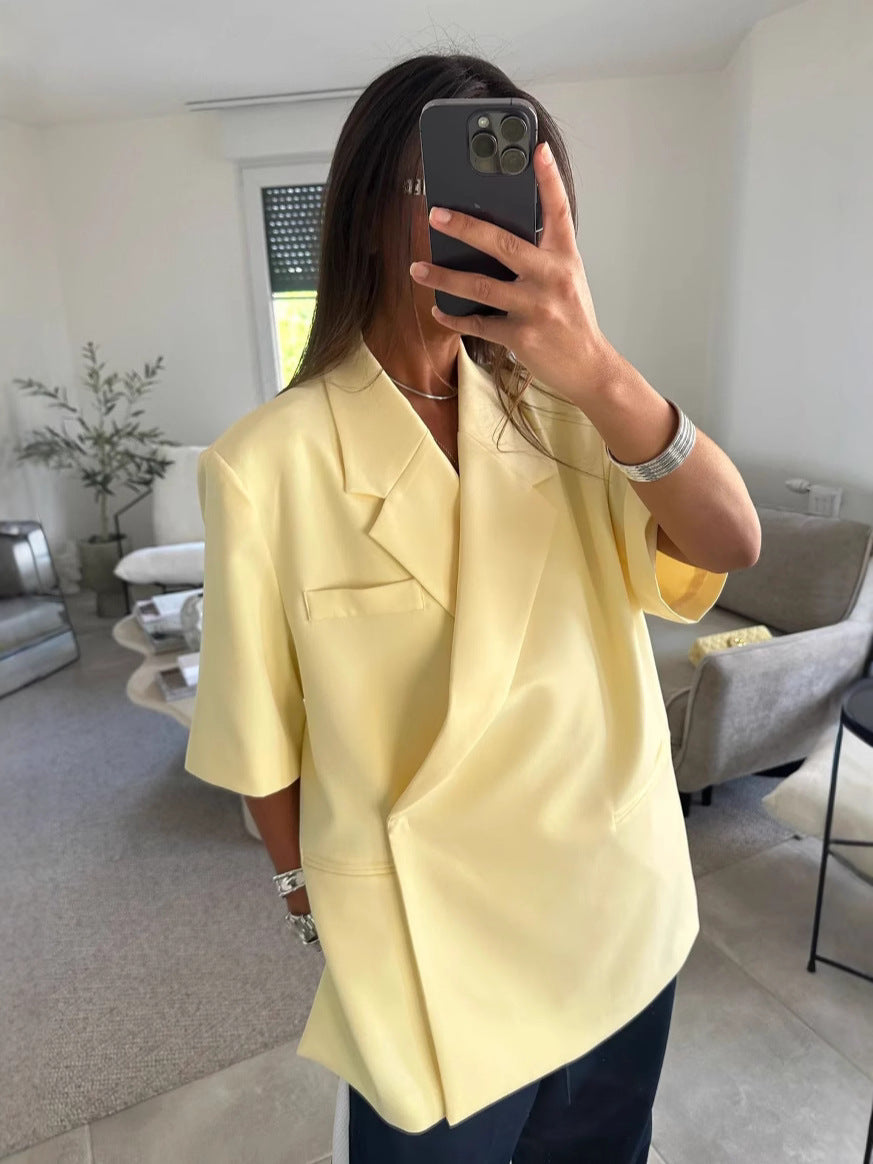 Brielle Blazer Dame – Casual Løs Fit Polyester Jakke med Elegant Krave
