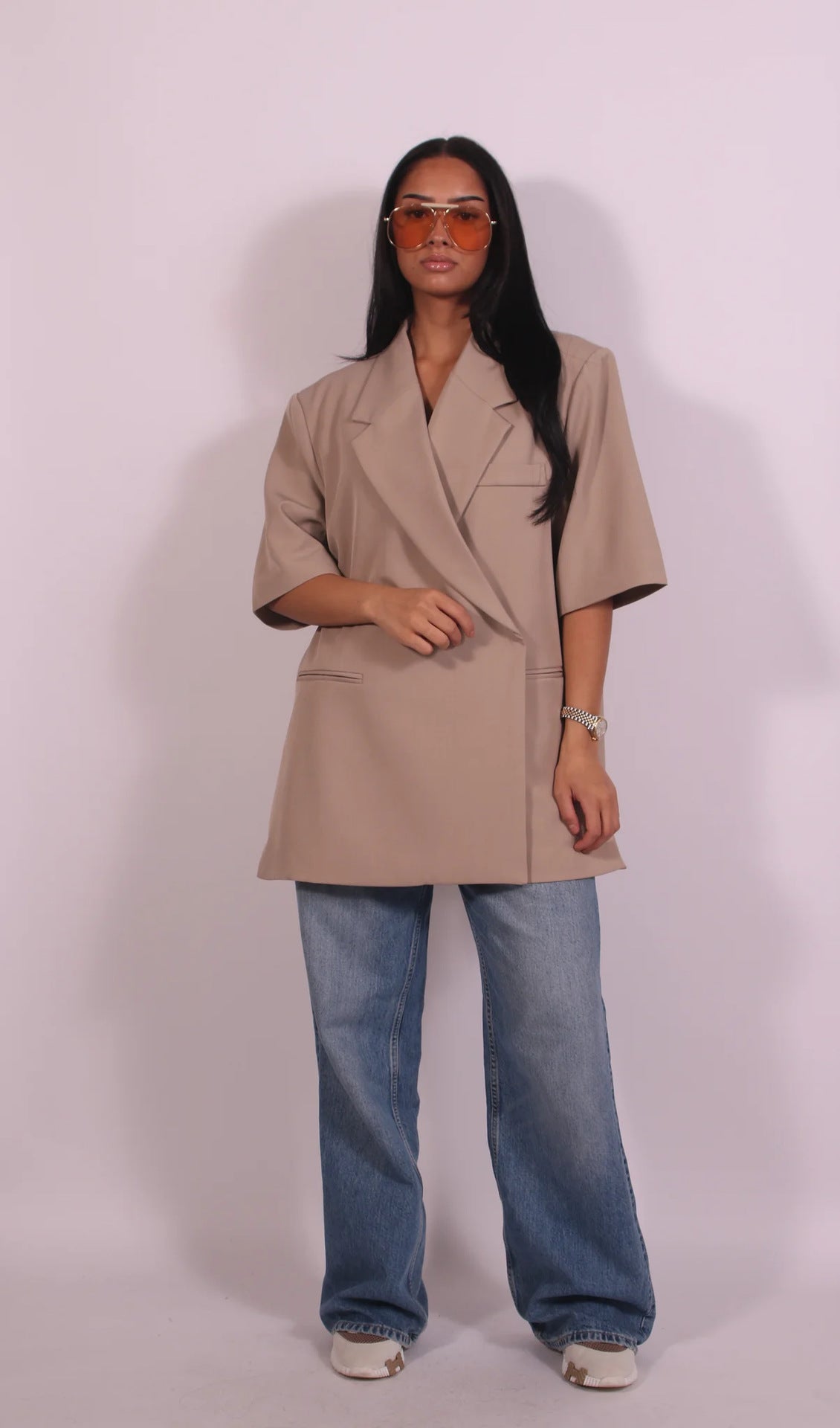 Brielle Blazer Dame – Casual Løs Fit Polyester Jakke med Elegant Krave