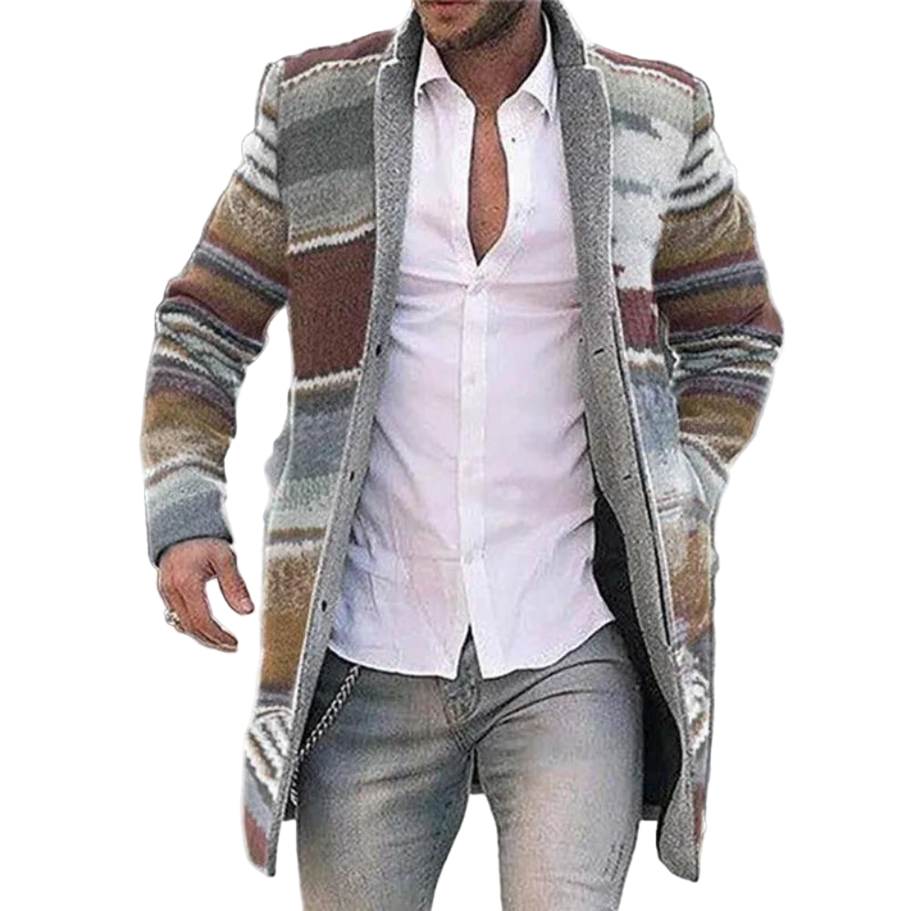 Herre Cardigan Lang Sjal-Krave med Farverige Striber