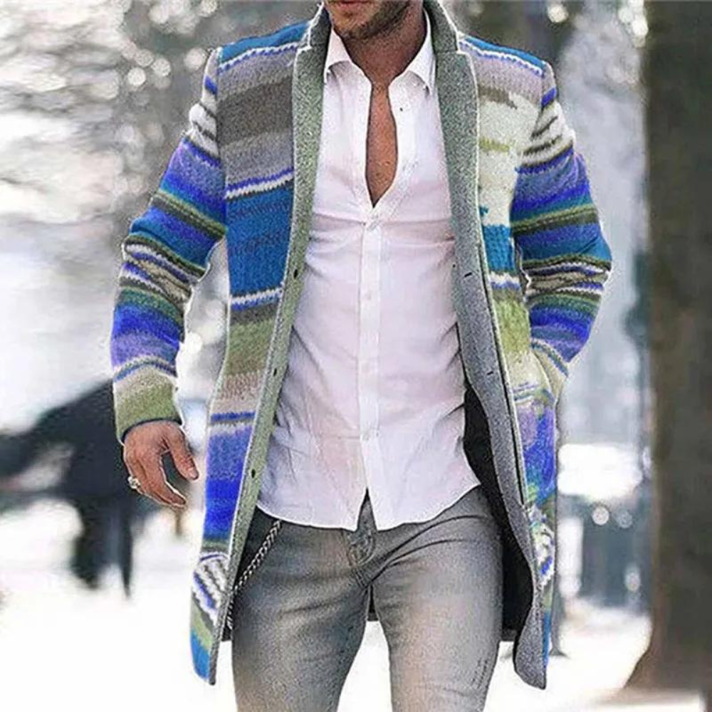 Herre Cardigan Lang Sjal-Krave med Farverige Striber