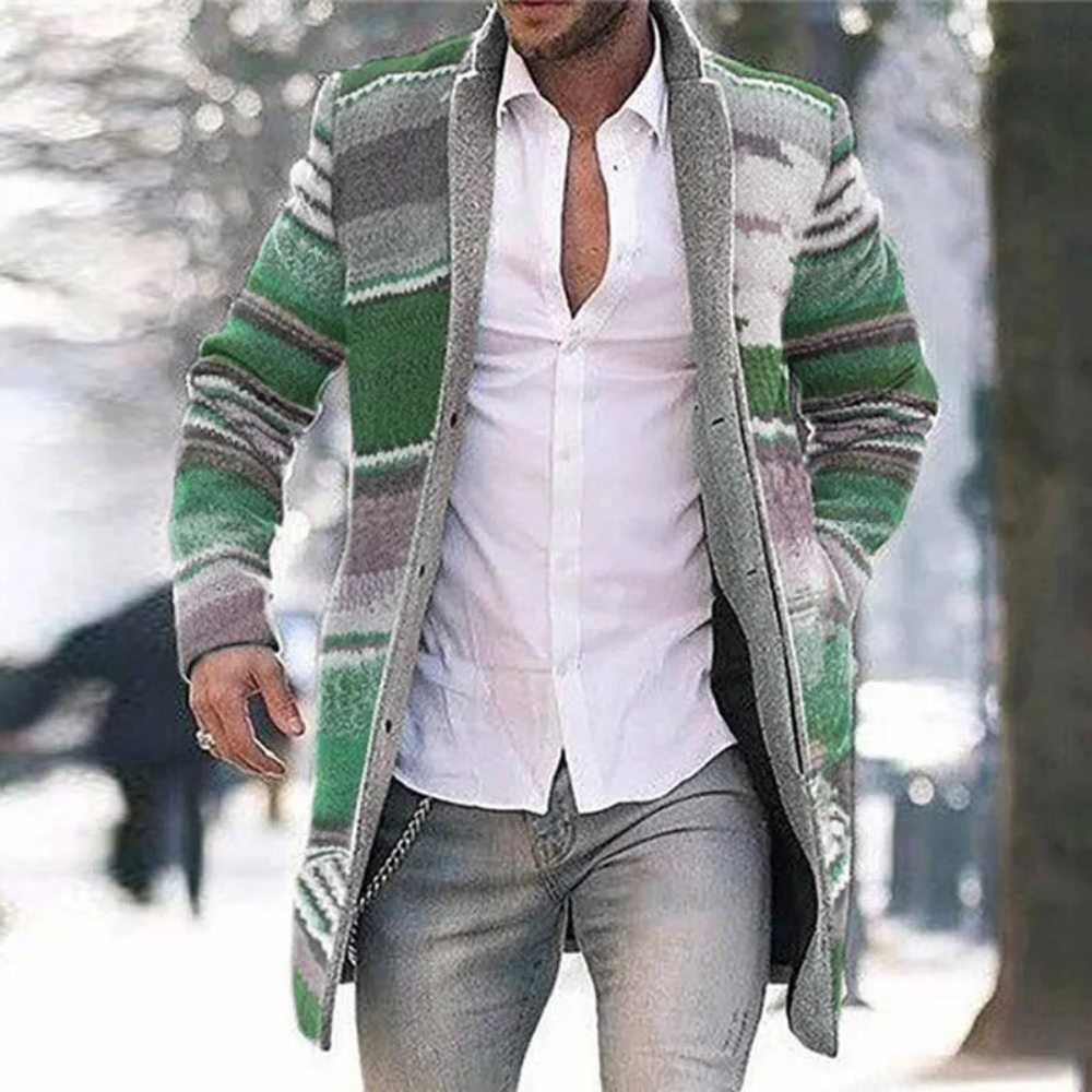Herre Cardigan Lang Sjal-Krave med Farverige Striber