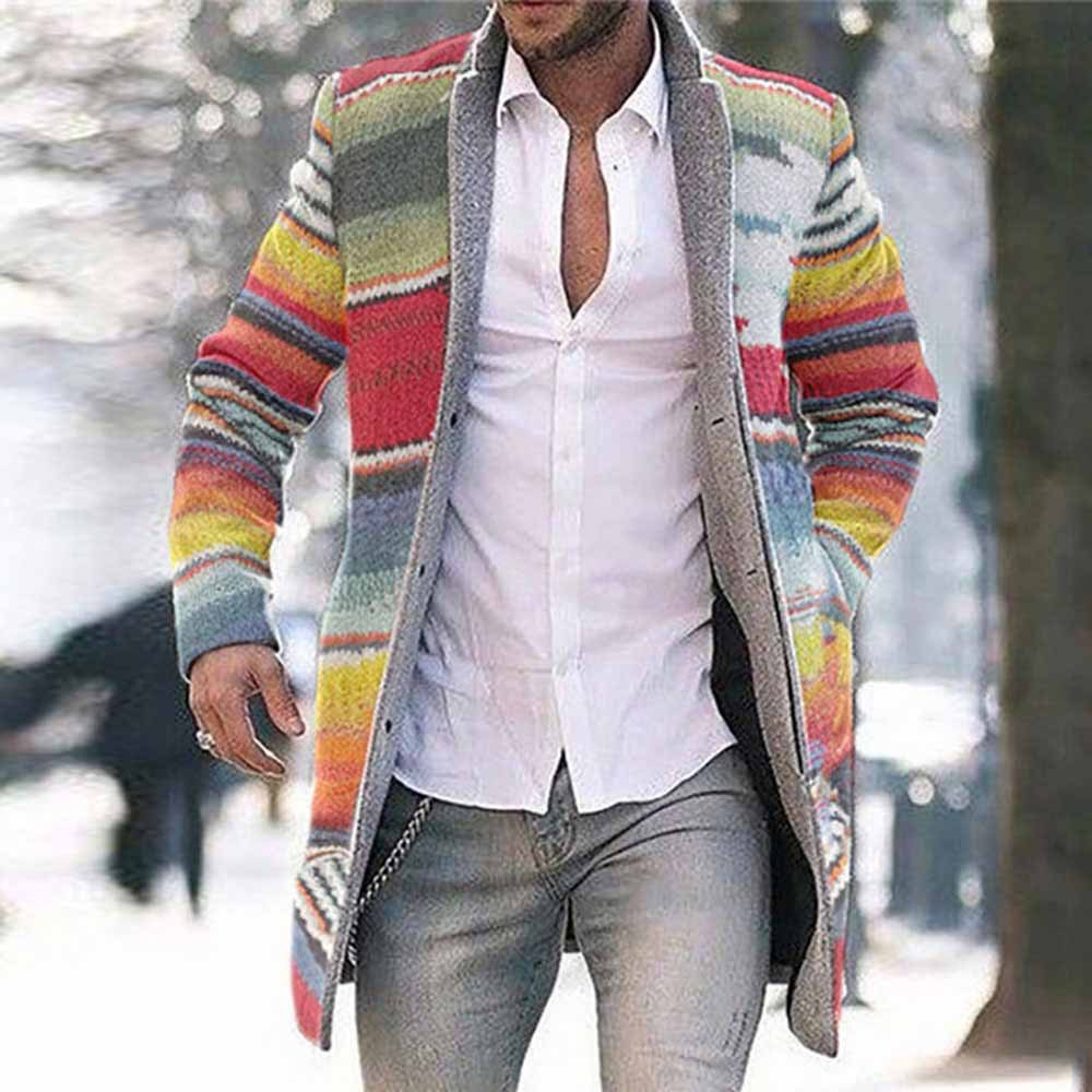 Herre Cardigan Lang Sjal-Krave med Farverige Striber
