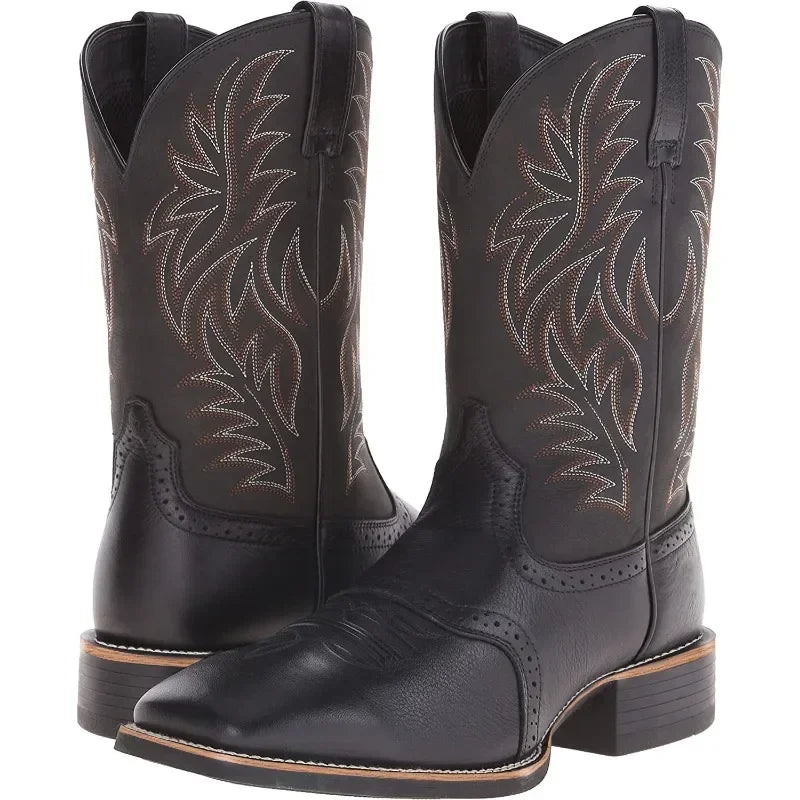 Herre Høje Støvler Håndlavet Læder Retro Cowboy Støvler med Broderi
