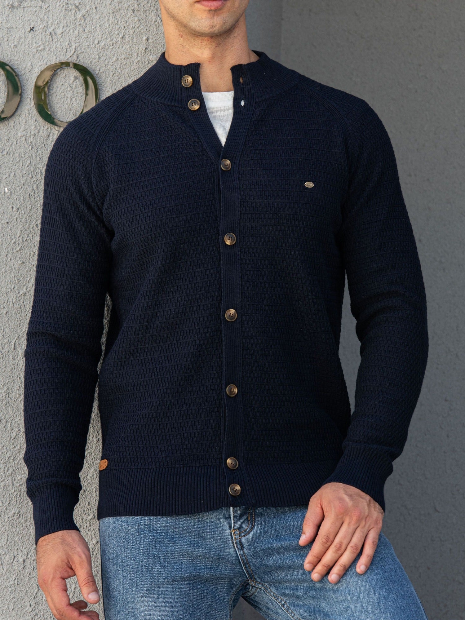 Herre Klippede Sweater med Stativ Krave