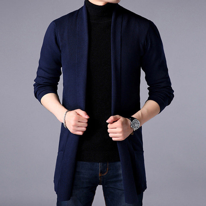 Herre Lang Cardigan Åben Front