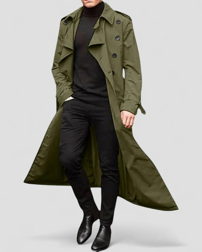 Herre Lang Dobbeltradet Trenchcoat Moderne Stil