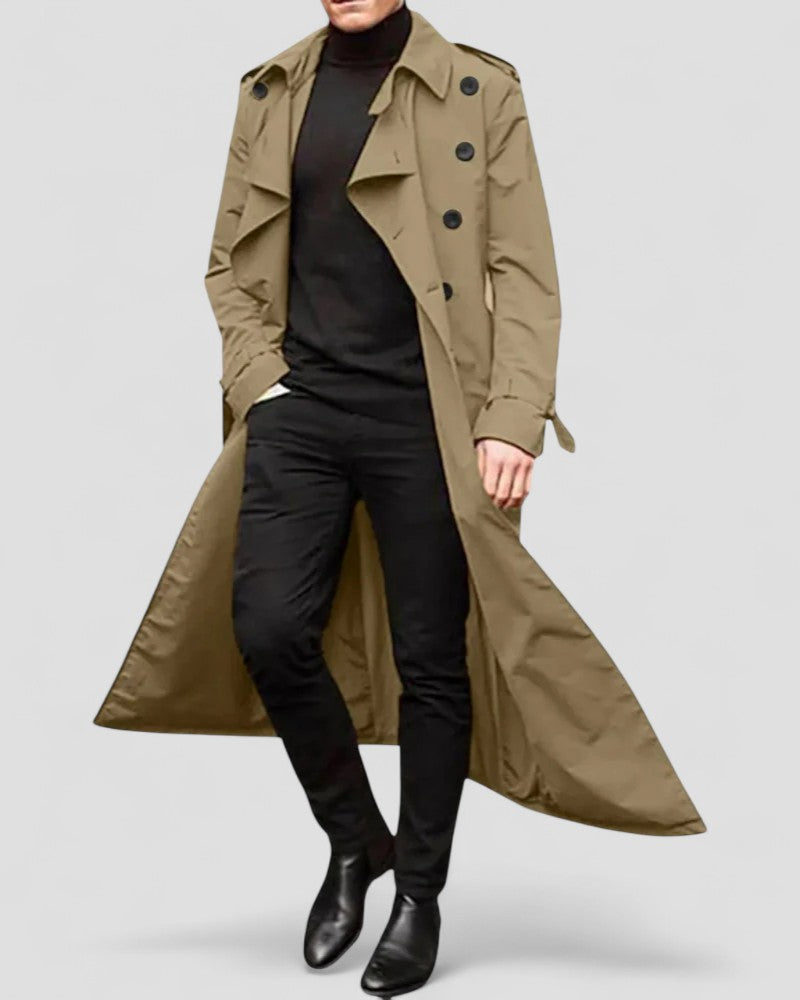 Herre Lang Dobbeltradet Trenchcoat Moderne Stil