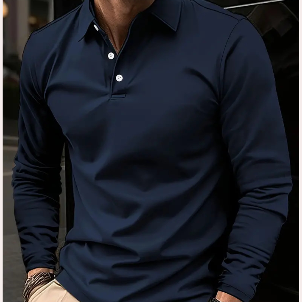 Mænds Langærmet Poloshirt Klassisk Stil