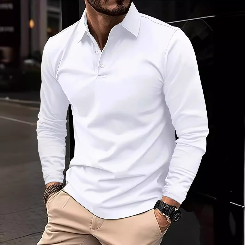 Mænds Langærmet Poloshirt Klassisk Stil