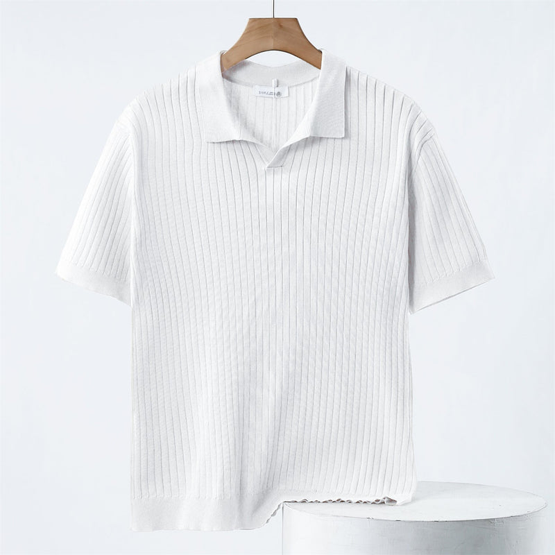 Herre Poloshirt Klassisk Stil Med Ribbenmønster