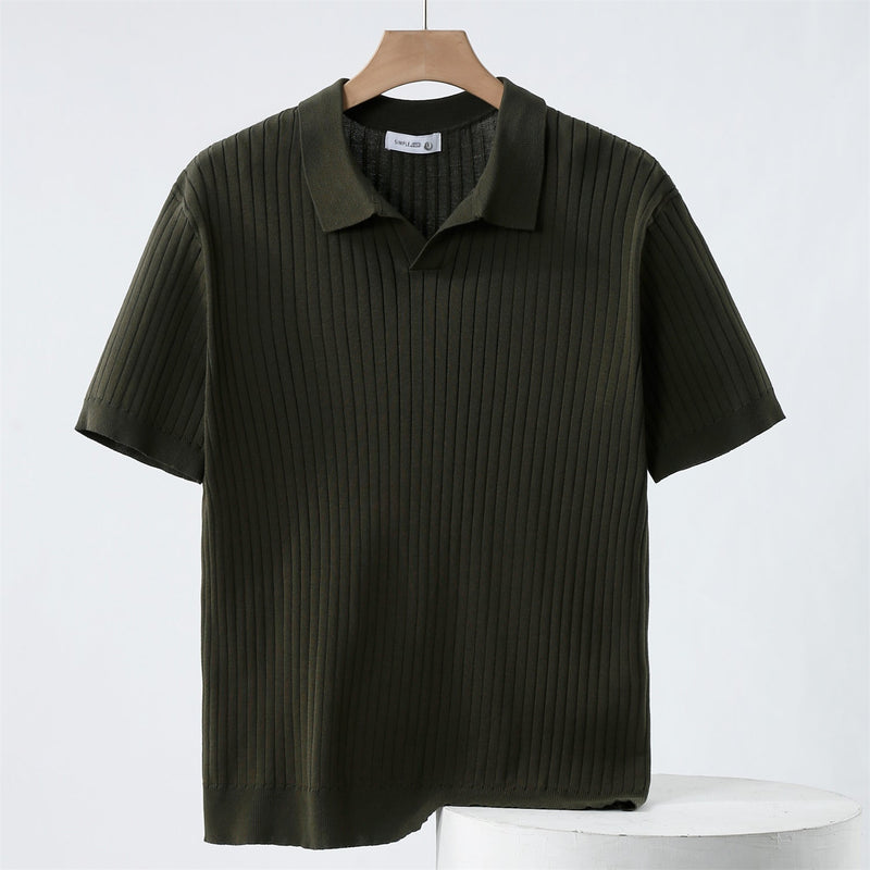 Herre Poloshirt Klassisk Stil Med Ribbenmønster