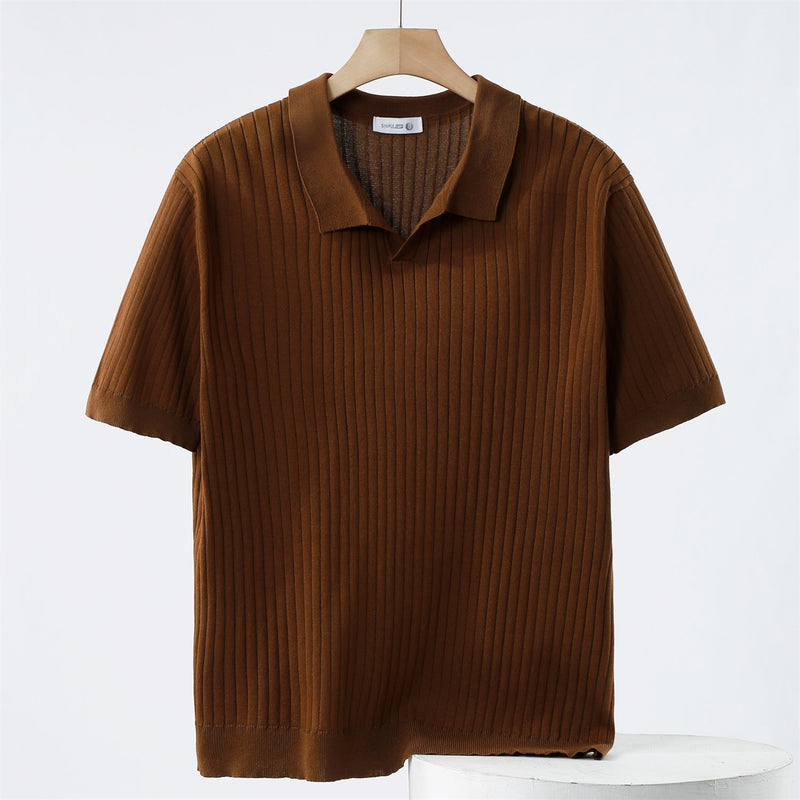 Herre Poloshirt Klassisk Stil Med Ribbenmønster