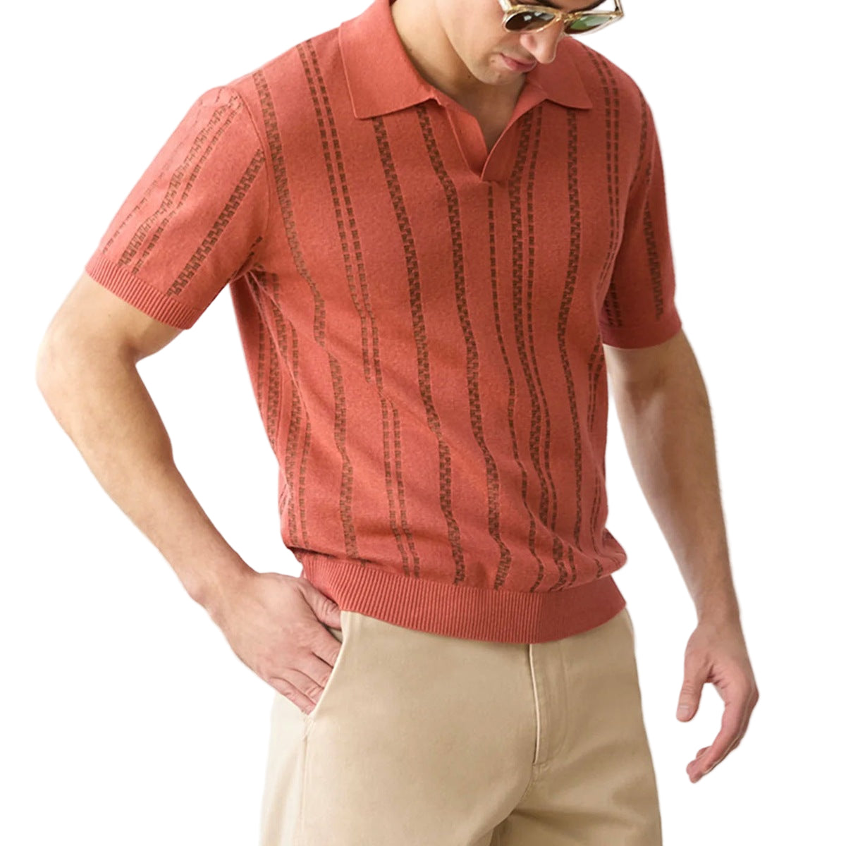 Herre Poloshirt V-Ring Design Korte Ærmer