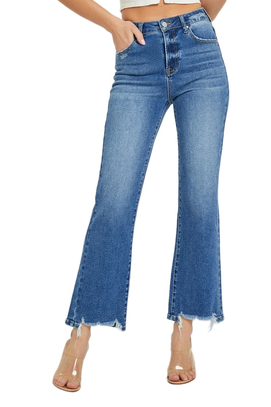 Kvinders Straight Jeans Høj Talje Mørk Denim