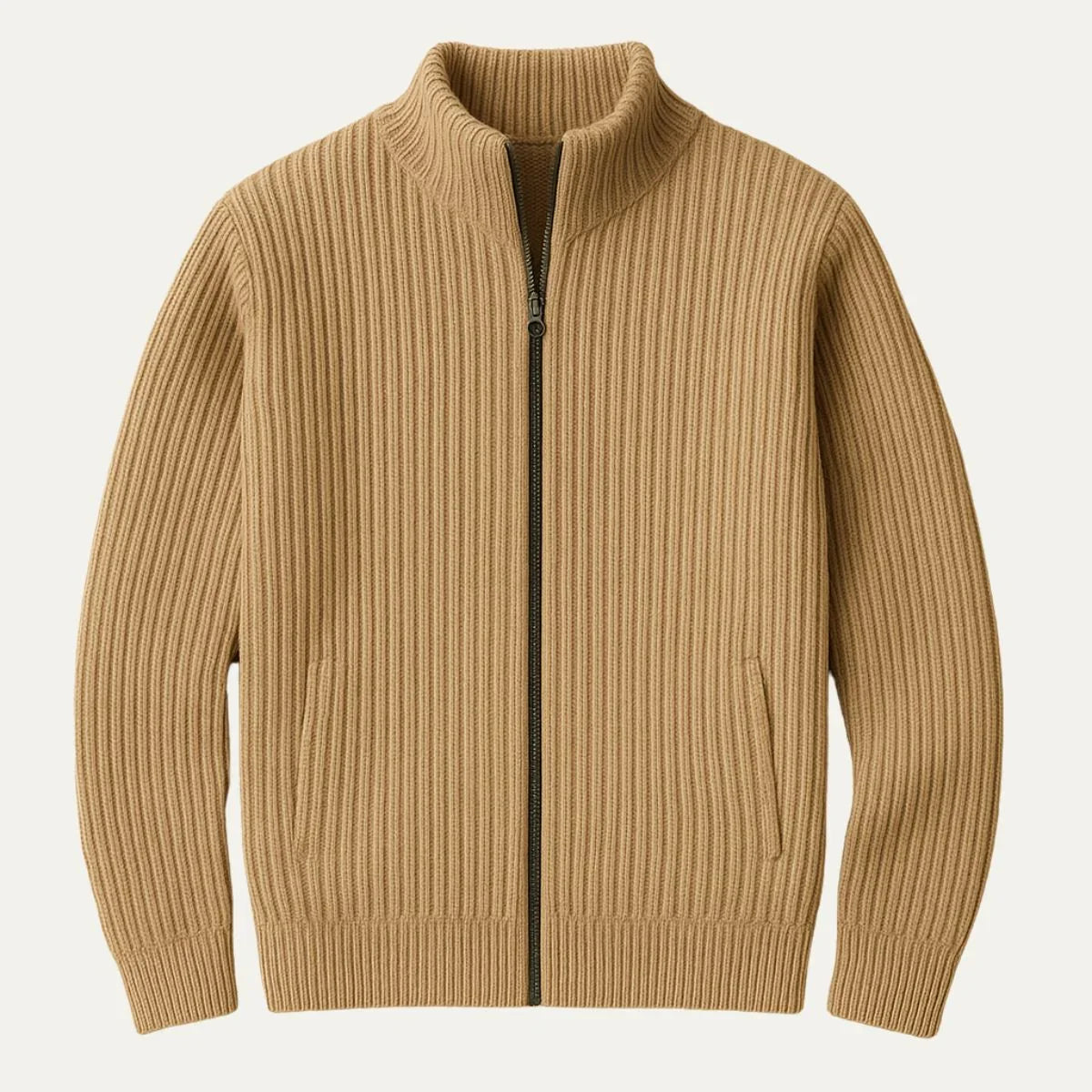 Herre Strikket Cardigan med Lynlås