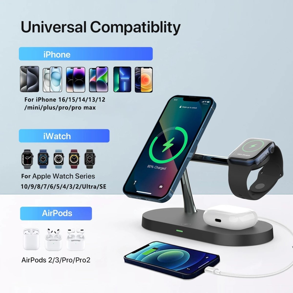 MagSafe 3-i-1 Oplader til iPhone, Apple Watch og AirPods