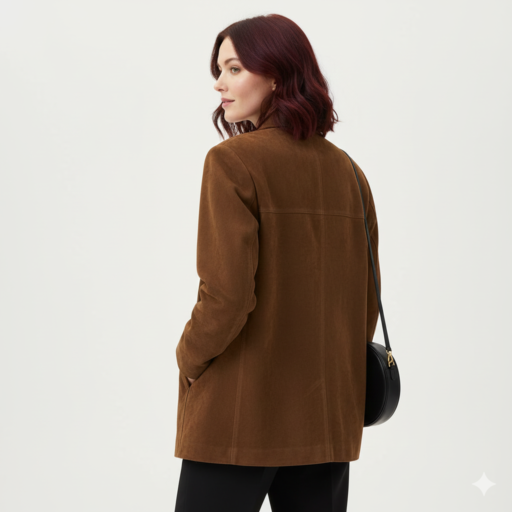Marga Suede Blazer til kvinder – Chic brun jakke med moderne snit og strækstof