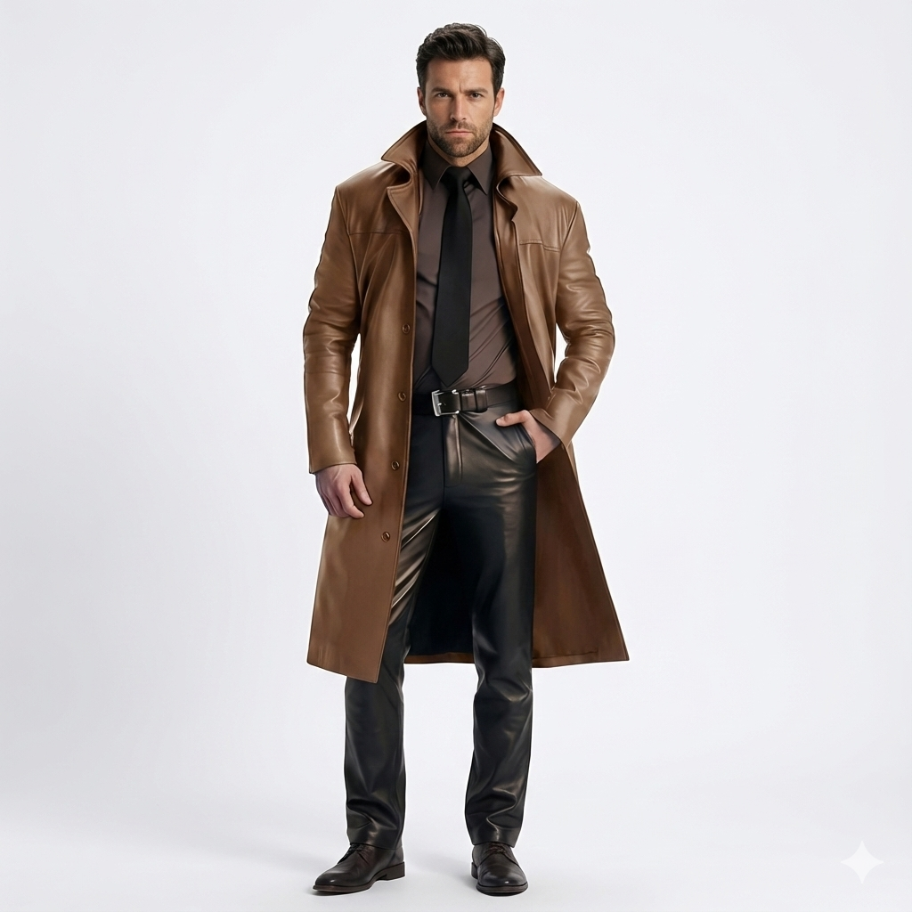 Marlo Lang Trench Coat til Mænd – Elegant Frakke med Klassisk Knappesystem Moderne Snit