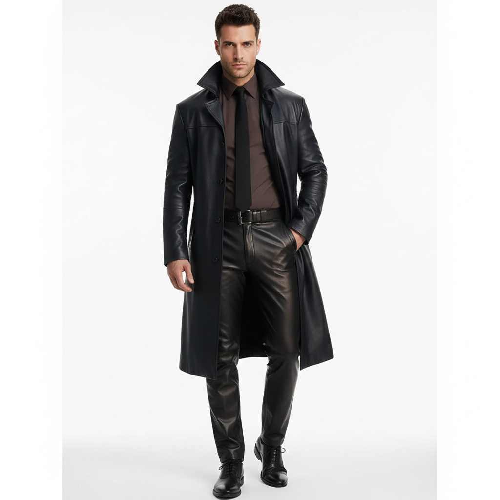 Marlo Lang Trench Coat til Mænd – Elegant Frakke med Klassisk Knappesystem Moderne Snit