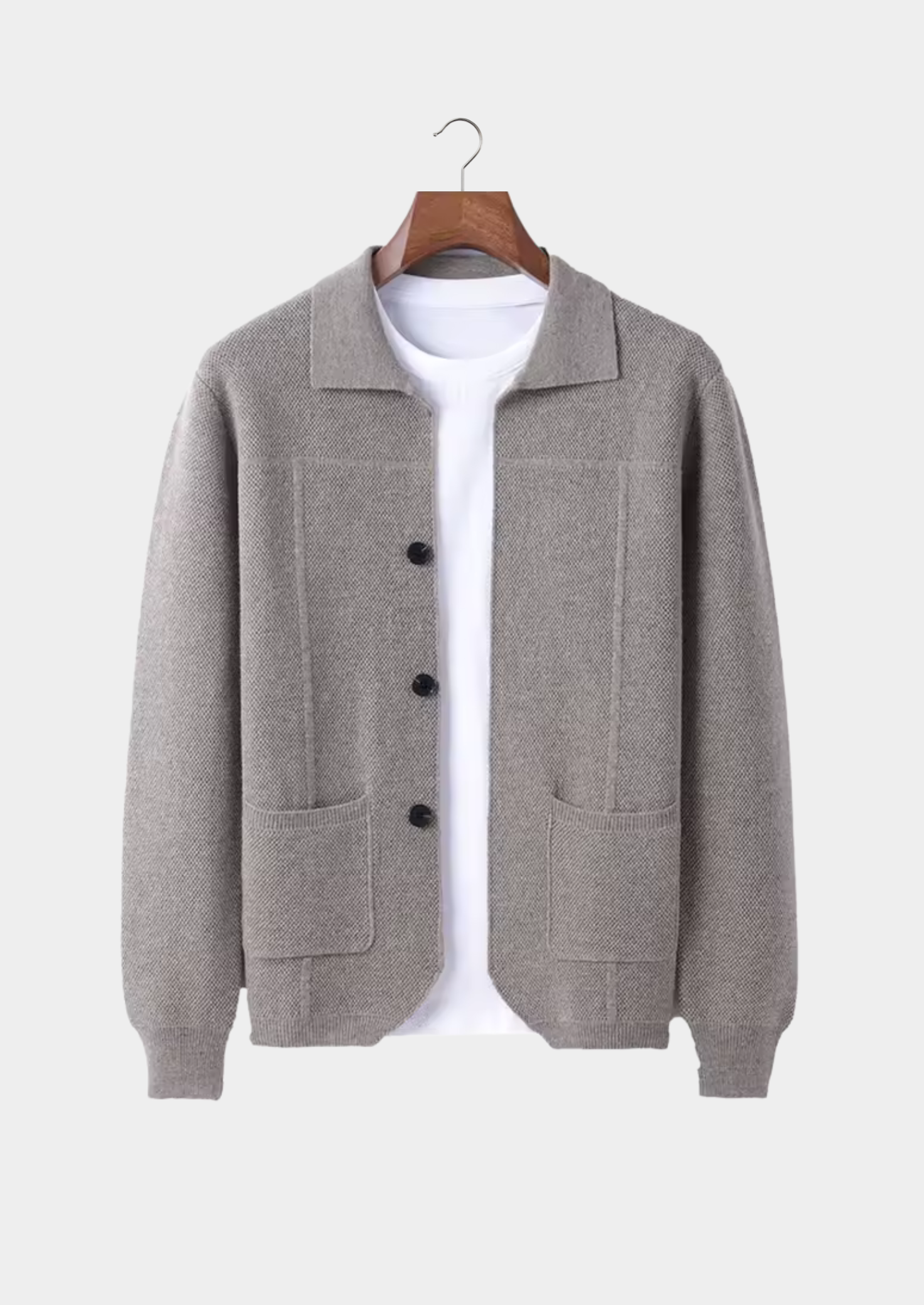 Herre Button-Up Cardigan Sweater med Krave og Forlommer