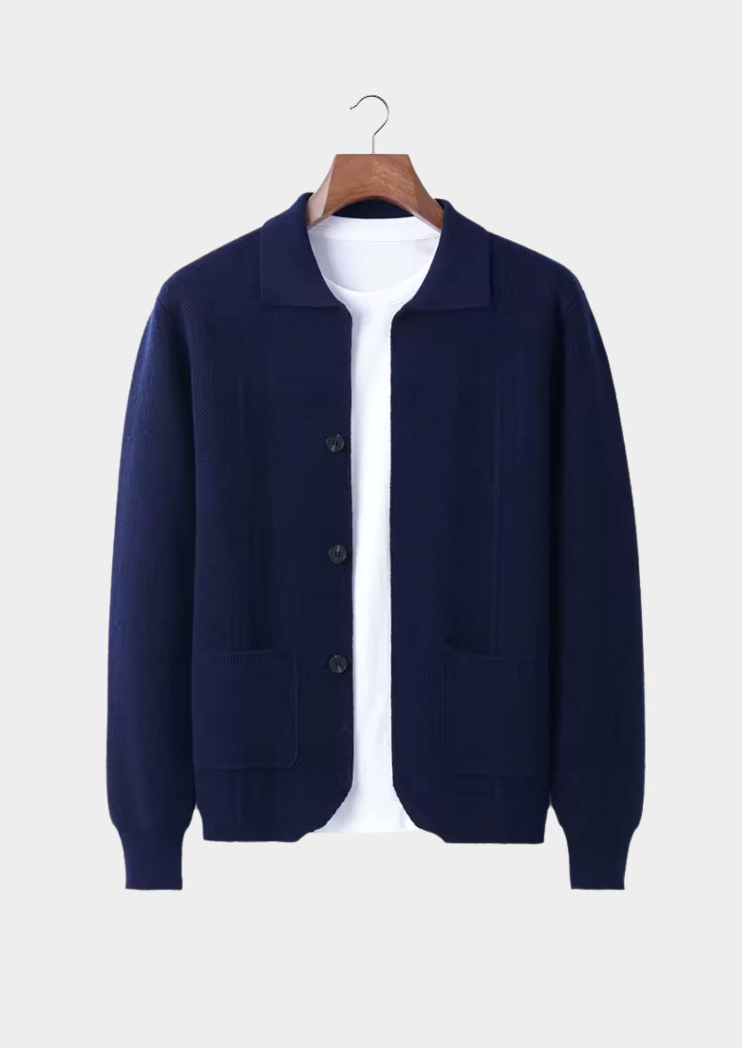 Herre Button-Up Cardigan Sweater med Krave og Forlommer