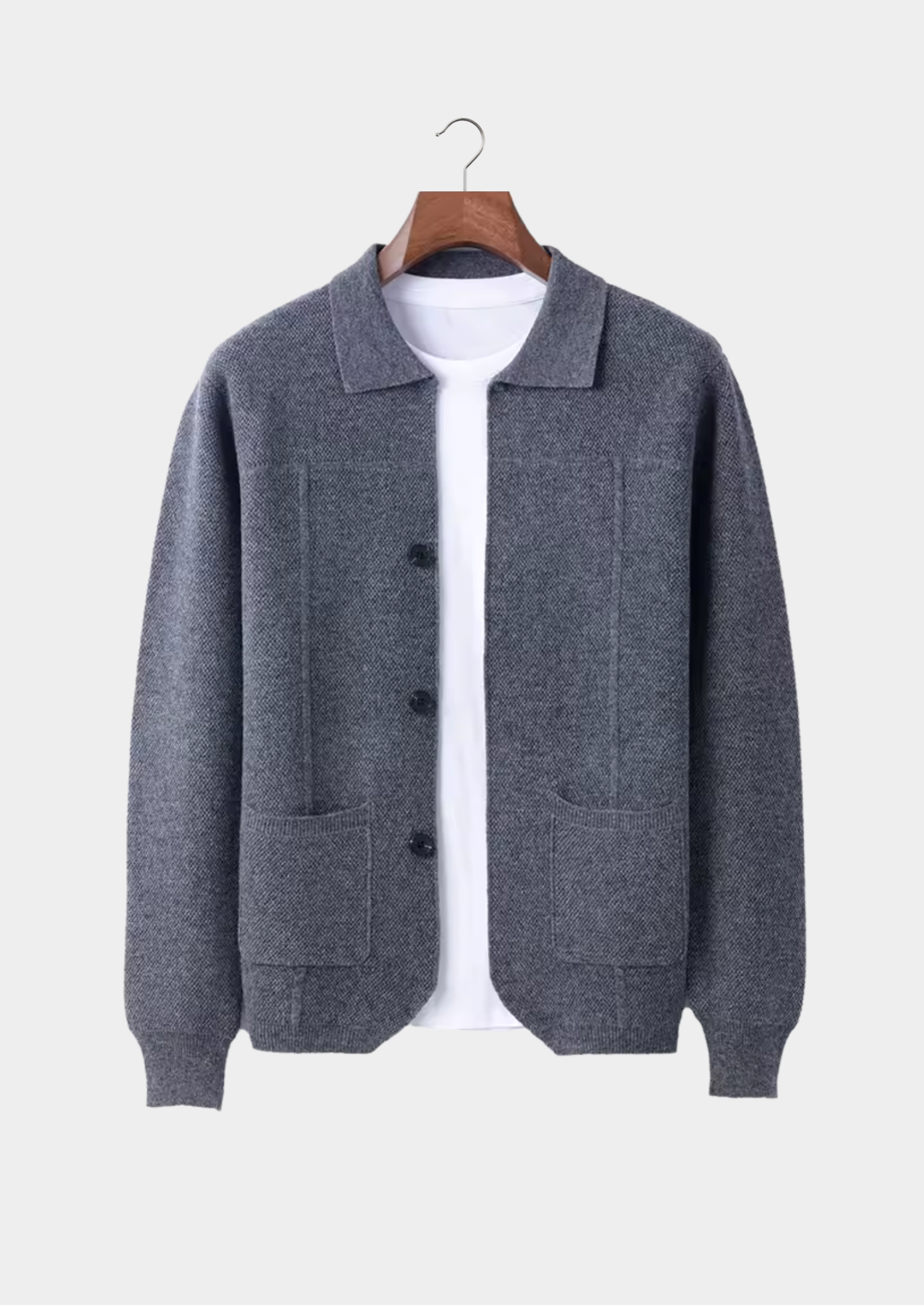 Herre Button-Up Cardigan Sweater med Krave og Forlommer