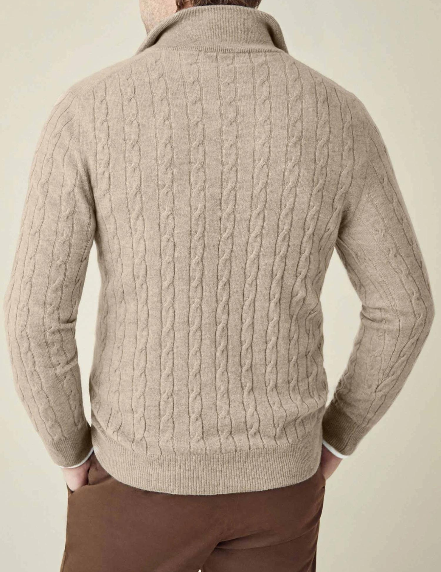 Herre Kabelstrik Quarter-Zip Sweater – Klassisk Trøje med Tragt-krave