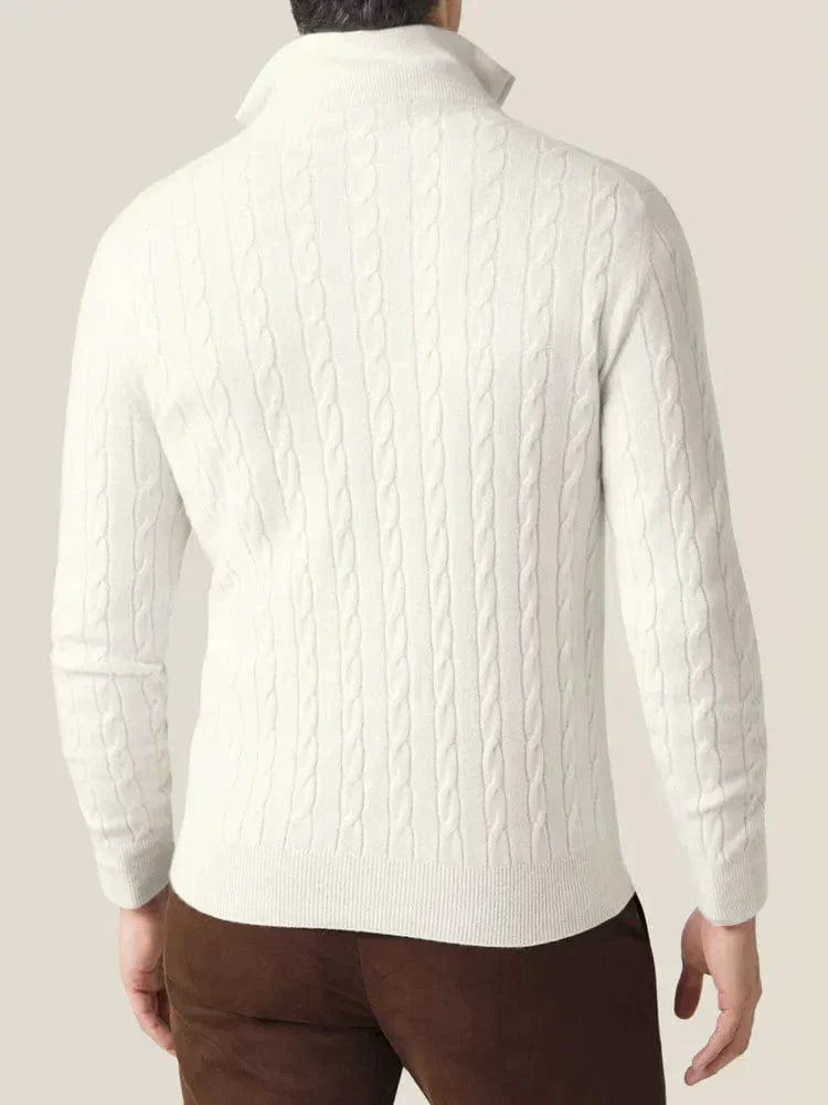 Herre Kabelstrik Quarter-Zip Sweater – Klassisk Trøje med Tragt-krave