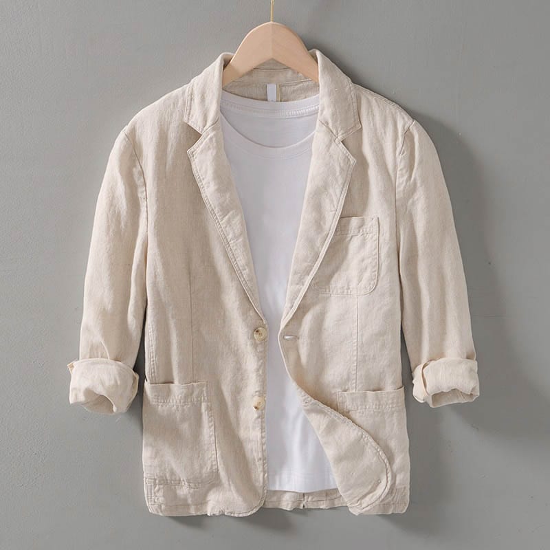 Herre Casual Blazer – Linned – Ustruktureret Pasform – Notch Krave – Letvægt