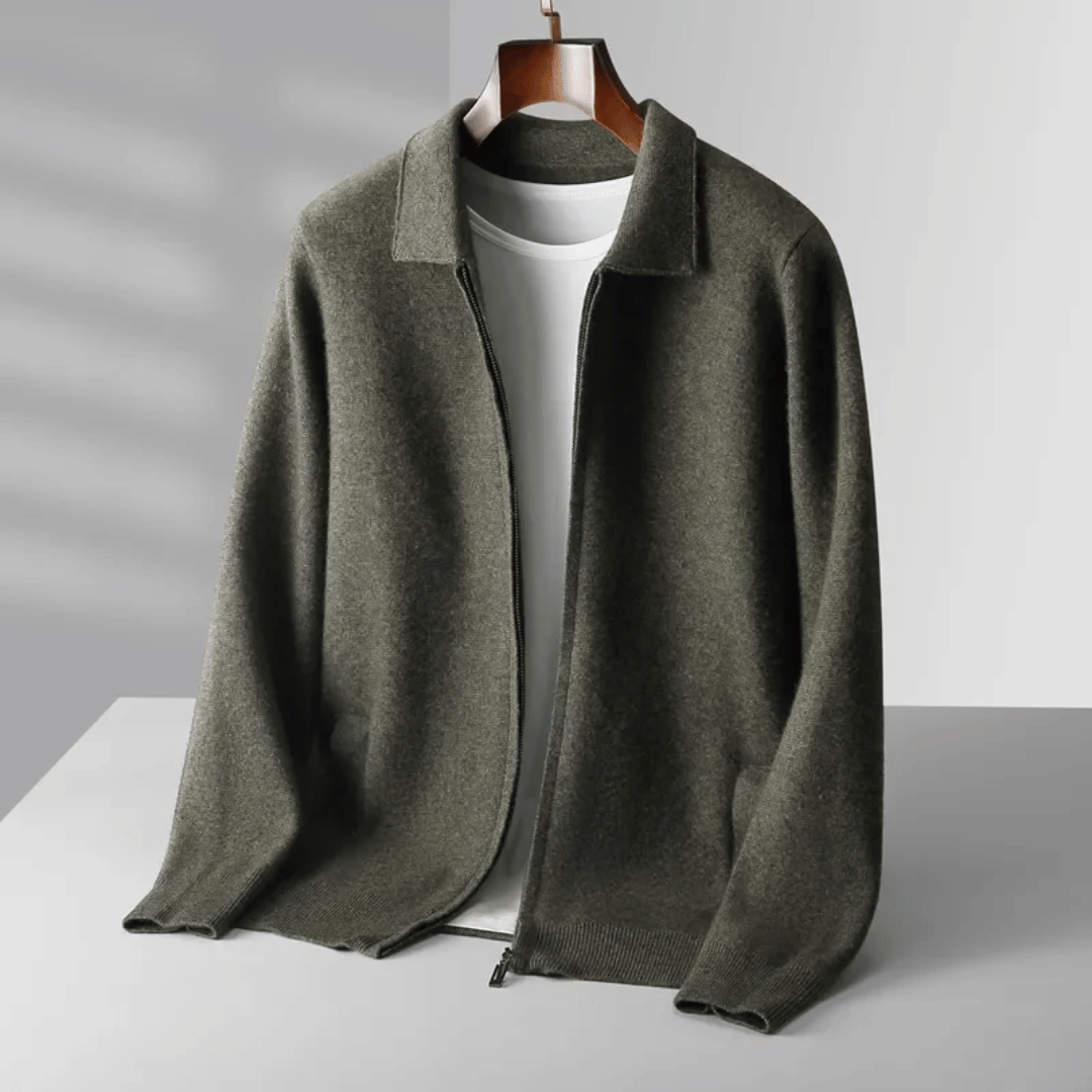 Herre Collared Zip-Up Strik Cardigan – Casual Smart Lag-jakke