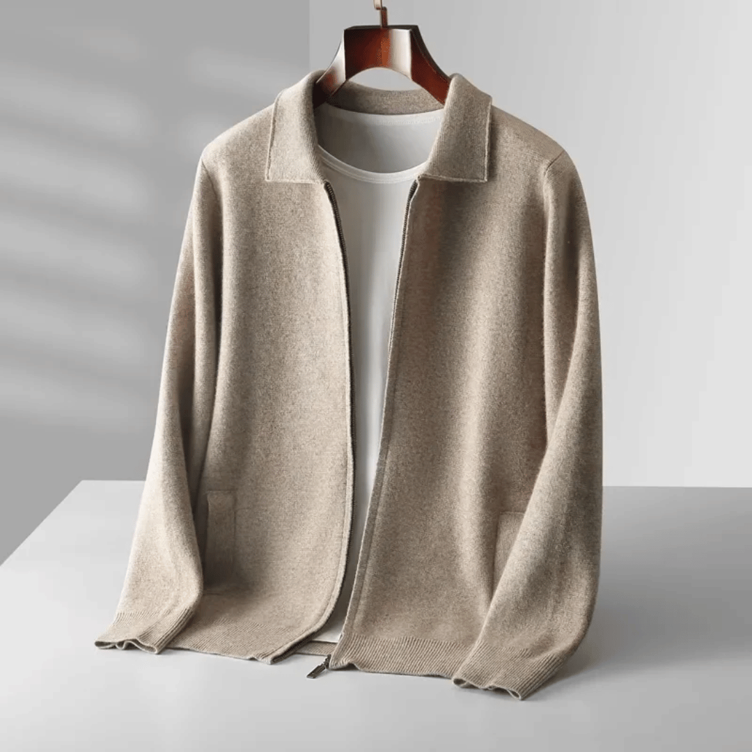 Herre Collared Zip-Up Strik Cardigan – Casual Smart Lag-jakke