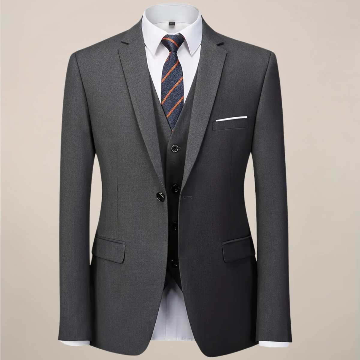 Mænds Mørkegrå Tre-delt Jakkesæt – Slim Fit Formelt Tuxedo til Bryllupper og Erhvervsarrangementer
