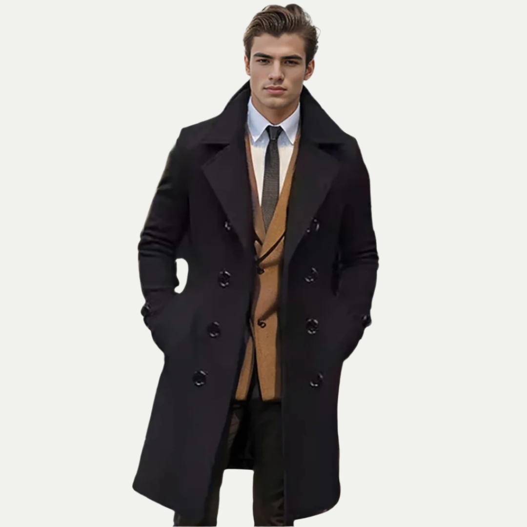 Herres Dobbeltradet Lang Trench Coat – Raffineret Italiensk Silhuet