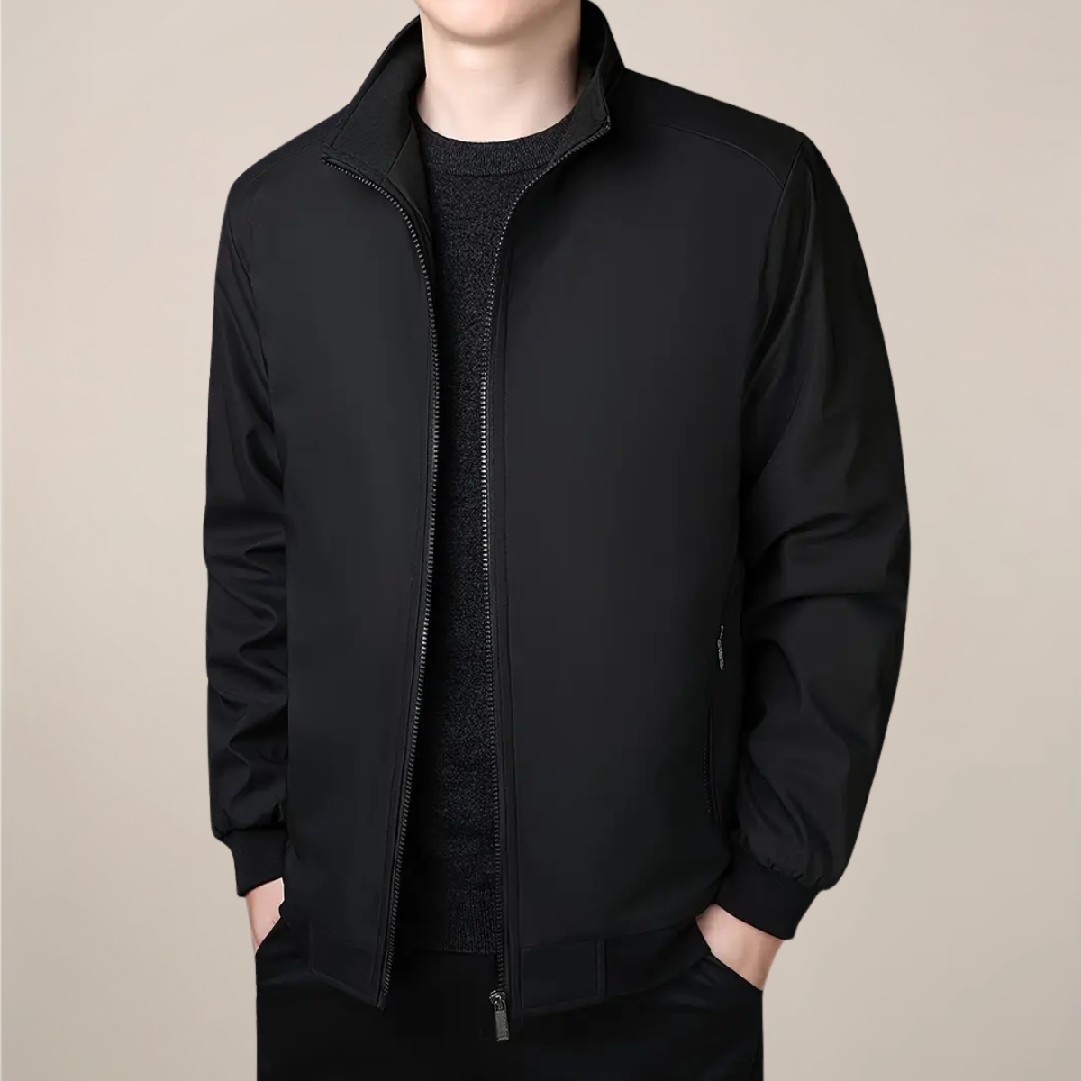 Herre Fleece-Foret Jakke – Varm Ståkrave Zip-Up Frakke til Vinter & Casual Brug
