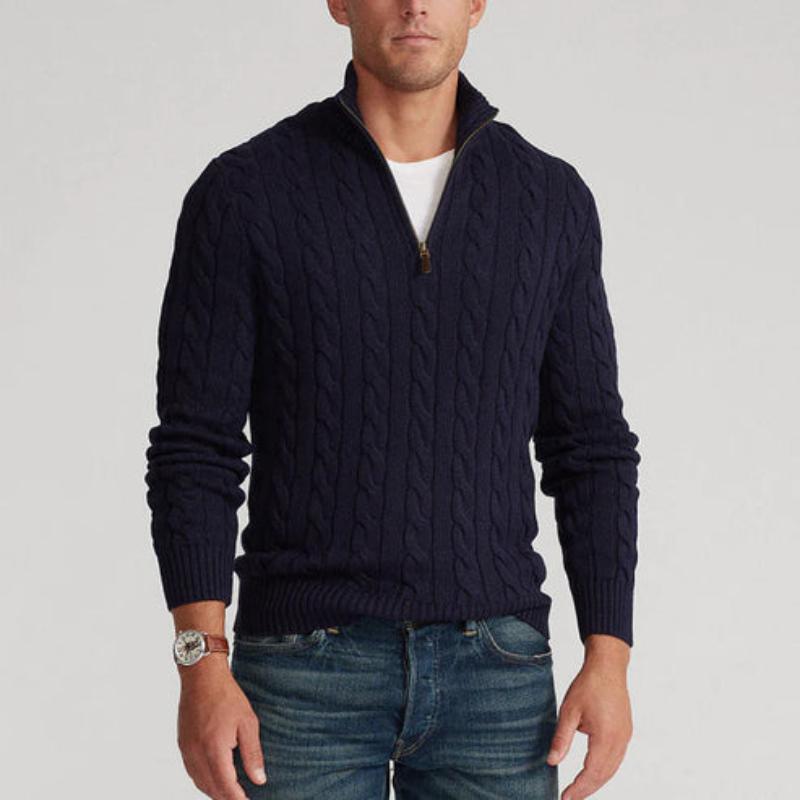 Herre Halv Zip Kabelstrik Sweater – Klassisk Vinterlag