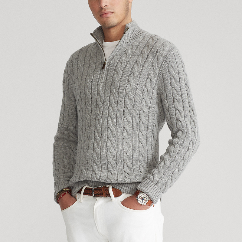 Herre Halv Zip Kabelstrik Sweater – Klassisk Vinterlag