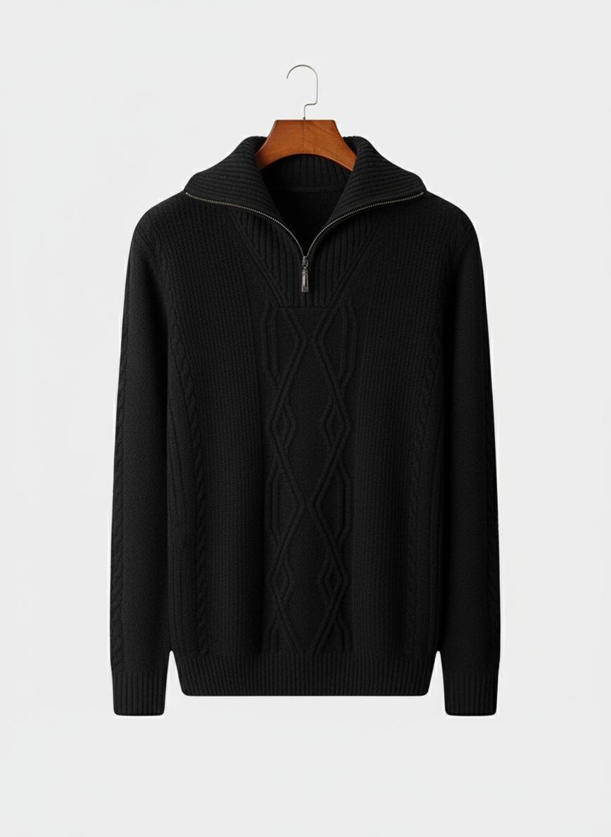 Herre Halv Lynlås Kabelstrik Sweater med Fold Krave – Årsæson Casual Lag